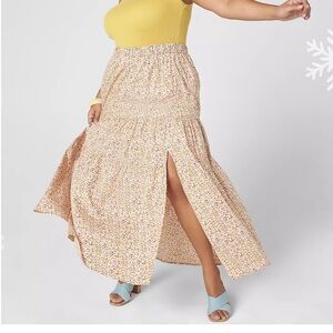 Lane Bryant Women 18/20 Floral Maxi Skirt Tiered Boho Cottagecore Cotton Pocket